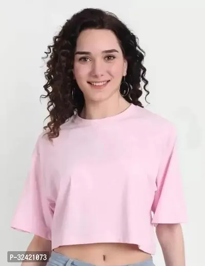 Elegant Pink Lycra Solid Tshirt For Women-thumb0