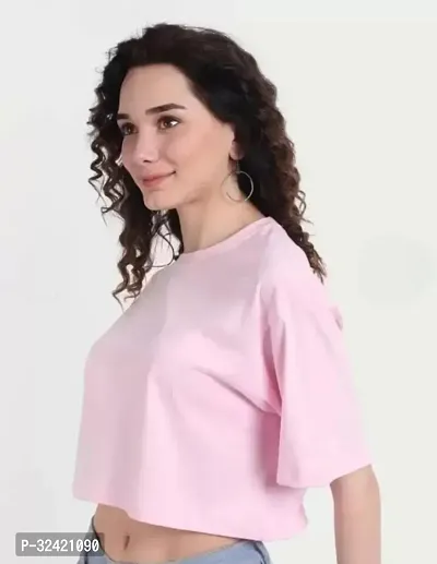 Elegant Pink Lycra Solid Tshirt For Women-thumb2