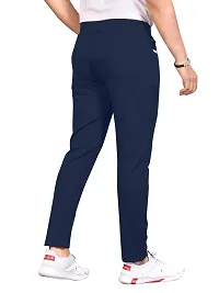 Stylish Navy Blue Lycra Solid Regular Track Pants For Men-thumb1