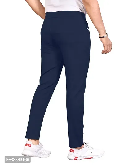 Stylish Navy Blue Lycra Solid Regular Track Pants For Men-thumb2