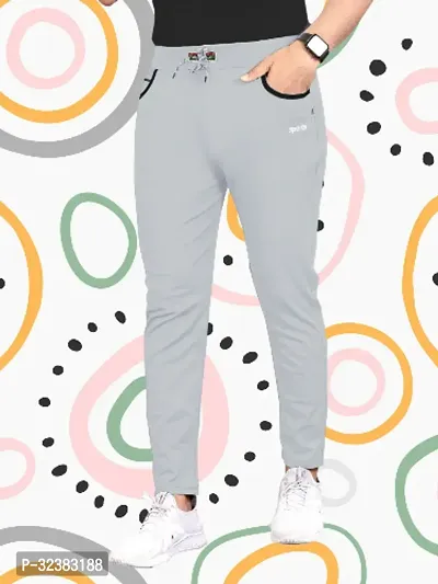 Stylish Grey Lycra Solid Regular Track Pants For Men-thumb0