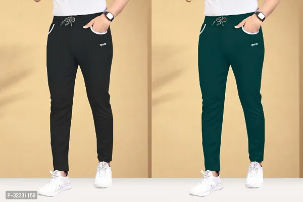 Stylish MultiColoured Lycra Solid Slim Fit Regular Track Pants For Men Pack Of 2