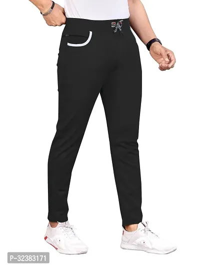 Stylish Black Lycra Solid Regular Track Pants For Men-thumb0