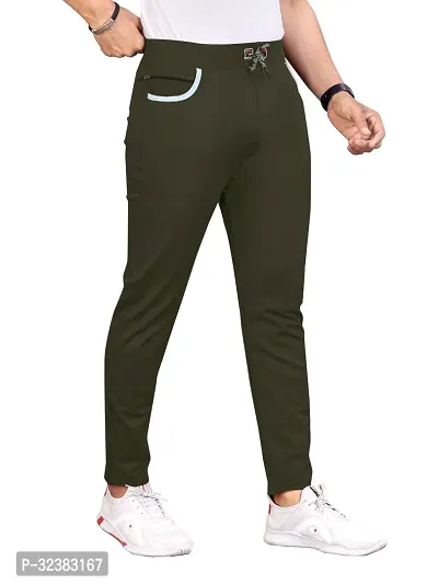 Stylish Olive Lycra Solid Regular Track Pants For Men