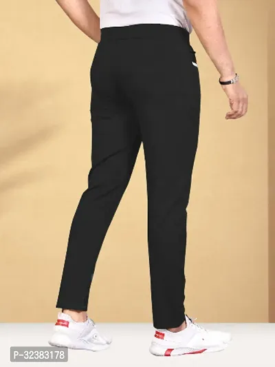 Stylish Black Lycra Solid Regular Track Pants For Men-thumb2