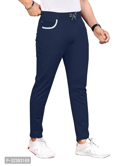 Stylish Navy Blue Lycra Solid Regular Track Pants For Men-thumb0