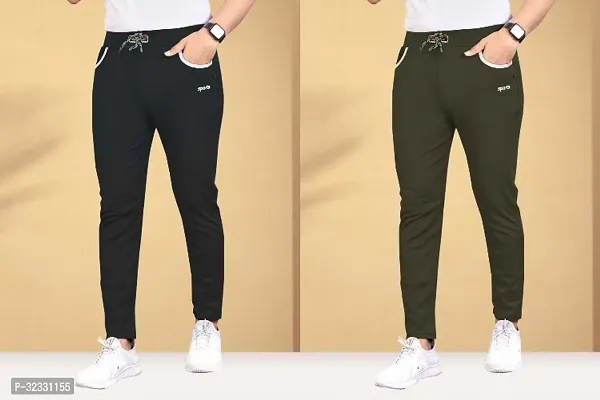 Stylish MultiColoured Lycra Solid Slim Fit Regular Track Pants For Men Pack Of 2