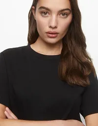 Elegant Black Lycra Solid Tshirt For Women-thumb1