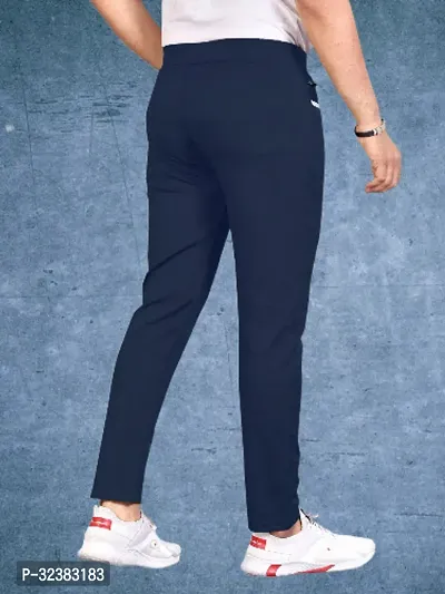 Stylish Navy Blue Lycra Solid Regular Track Pants For Men-thumb2