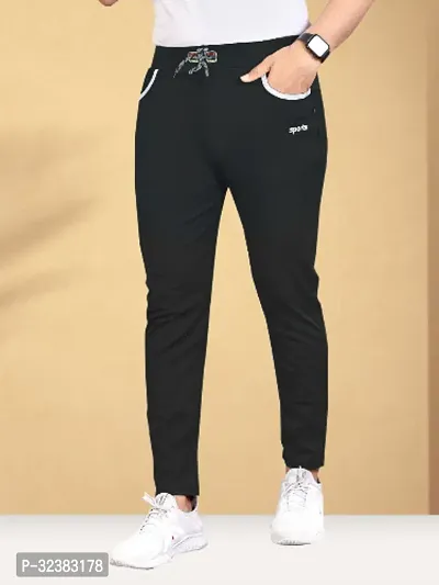 Stylish Black Lycra Solid Regular Track Pants For Men-thumb0