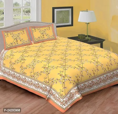 Comfortable Yellow Cotton Printed Double Bedsheet with Two Pillow Covers-thumb0