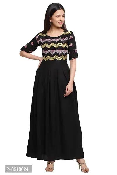GVS Shoppe Womens Ankle Length Kurta in Black Color Indo-Western Pattern A-Line styling Half Sleeve-thumb0