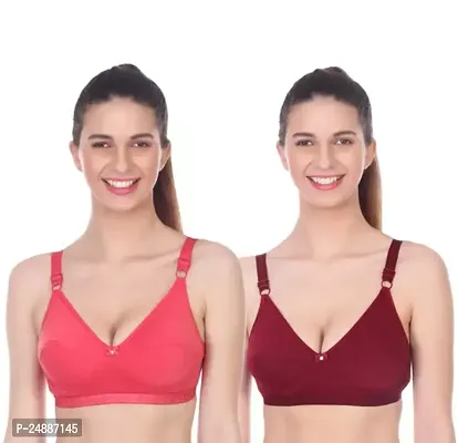 Stylish Multicoloured Cotton Blend Solid Bras For Women Pack Of 2-thumb0