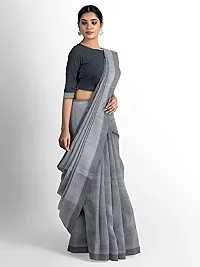 Sushrita Boutique Womens Traditional Prints Solid Khadi Handloom Saree (Plain Cotton-Grey)-thumb1