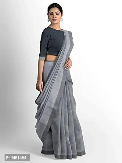 Sushrita Boutique Womens Traditional Prints Solid Khadi Handloom Saree (Plain Cotton-Grey)-thumb2