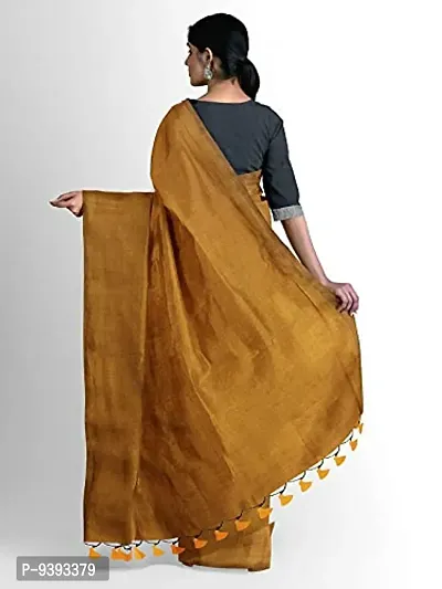 Sushrita Boutique Womens Traditional Prints Solid Khadi Handloom Saree (Plain Cotton-yellow)-thumb3