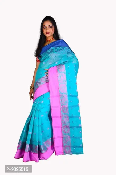 Sushrita Boutique Womens Traditional Prints Solid Tant Handloom Saree (Tant_boro_para-50)-thumb2