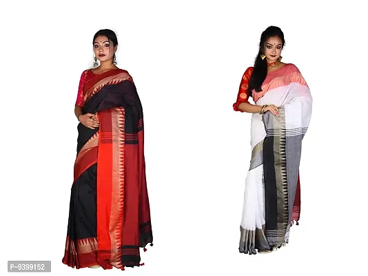 Sushrita Boutique Womens Striped Solid Woven Handloom Saree (Bhumri Combo_7)