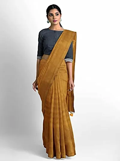 Sushrita Boutique Womens Traditional Prints Solid Khadi Handloom Saree (Plain Cotton-yellow)