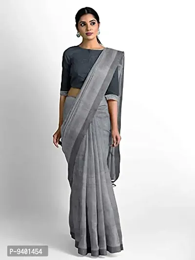 Sushrita Boutique Womens Traditional Prints Solid Khadi Handloom Saree (Plain Cotton-Grey)-thumb0