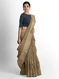 Sushrita Boutique Womens Traditional Prints Solid Khadi Handloom Saree (Plain Cotton-Cream)-thumb1