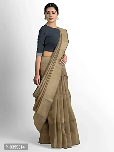 Sushrita Boutique Womens Traditional Prints Solid Khadi Handloom Saree (Plain Cotton-Cream)-thumb2