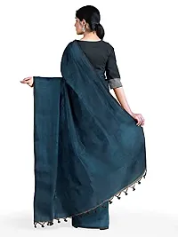 Sushrita Boutique Womens Traditional Prints Solid Khadi Handloom Saree (Plain Cotton-Blue)-thumb1