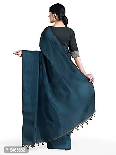 Sushrita Boutique Womens Traditional Prints Solid Khadi Handloom Saree (Plain Cotton-Blue)-thumb2