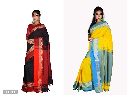 Sushrita Boutique Womens Striped Solid Woven Handloom Saree (Bhumri Combo_1)