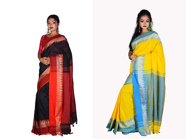 Sushrita Boutique Womens Striped Solid Woven Handloom Saree (Bhumri Combo_1)