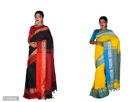 Sushrita Boutique Womens Striped Solid Woven Handloom Saree (Bhumri Combo_5)