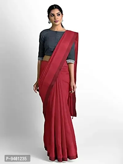 Sushrita Boutique Womens Traditional Prints Solid Khadi Handloom Saree (Plain Cotton-red)