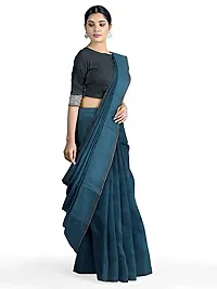 Sushrita Boutique Womens Traditional Prints Solid Khadi Handloom Saree (Plain Cotton-Blue)-thumb2