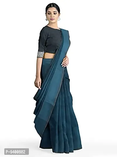 Sushrita Boutique Womens Traditional Prints Solid Khadi Handloom Saree (Plain Cotton-Blue)-thumb3