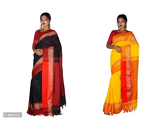 Sushrita Boutique Womens Striped Solid Woven Handloom Saree (Bhumri Combo_6)-thumb0