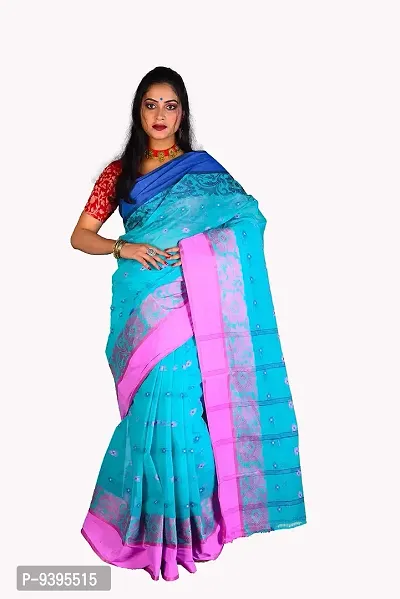 Sushrita Boutique Womens Traditional Prints Solid Tant Handloom Saree (Tant_boro_para-50)-thumb0