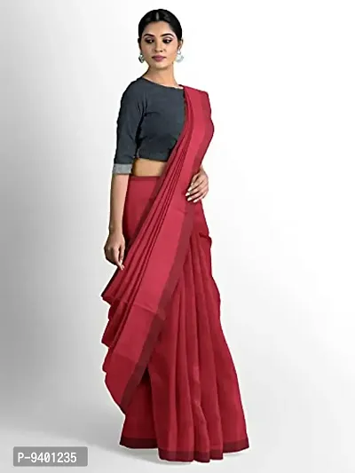 Sushrita Boutique Womens Traditional Prints Solid Khadi Handloom Saree (Plain Cotton-red)-thumb2