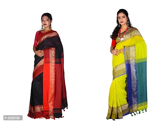 Sushrita Boutique Womens Striped Solid Woven Handloom Saree (Bhumri Combo_3)