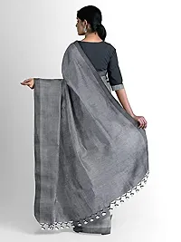 Sushrita Boutique Womens Traditional Prints Solid Khadi Handloom Saree (Plain Cotton-Grey)-thumb2