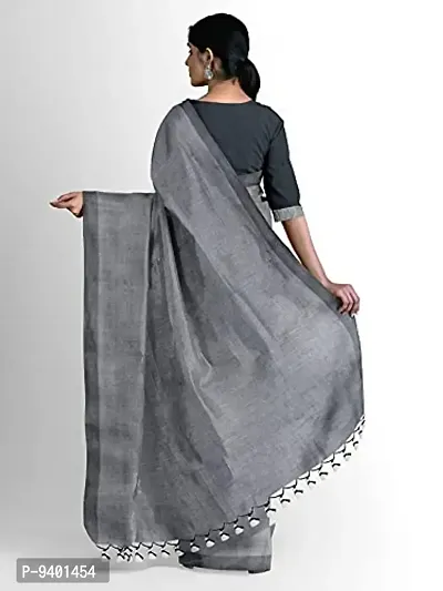 Sushrita Boutique Womens Traditional Prints Solid Khadi Handloom Saree (Plain Cotton-Grey)-thumb3