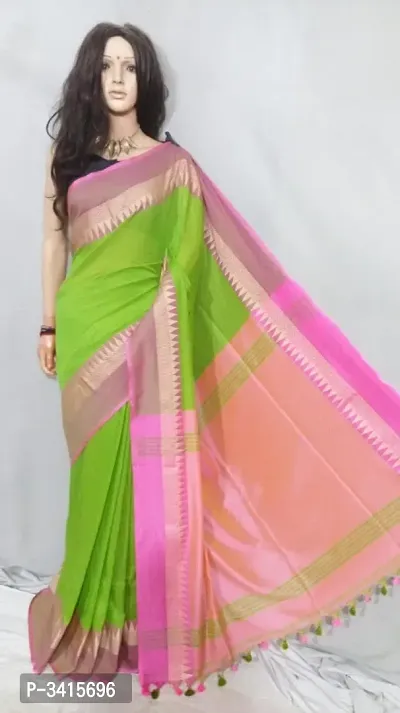 Stylish Cotton Woven And Tassel Work Saree With Blouse Piece-thumb0