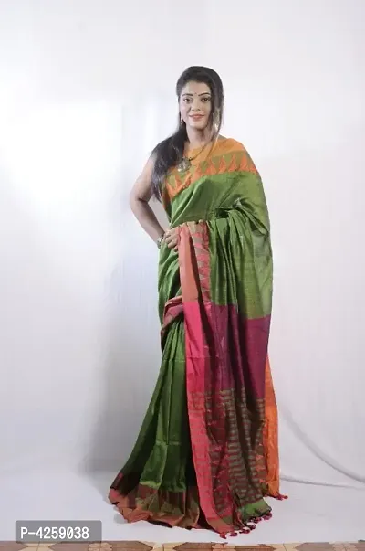 Stylish Cotton Woven And Tassel Work Saree With Blouse Piece-thumb0