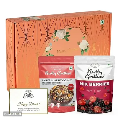 Nutty Gritties Signature Diwali Gift Box -Mom Superfood Mix, Mix Berries With Diwali Greeting Card- 400 Grams