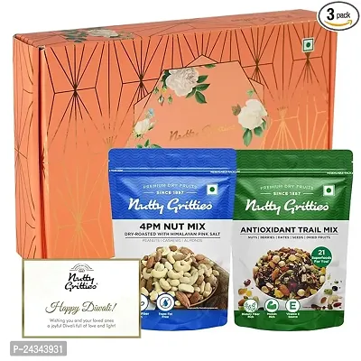 Nutty Gritties Signature Diwali Dry Fruits Gift Box- 400 GramsG - Antioxidant Mix, 4 Pm Nut Mix Combo And Diwali Greeting Card- 400 Grams