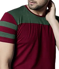 BET Men Premium Cotton Round Neck Color Block T-Shirt Maroon::Olive-thumb1