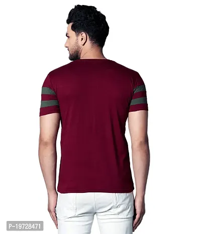 BET Men Premium Cotton Round Neck Color Block T-Shirt Maroon::Olive-thumb4