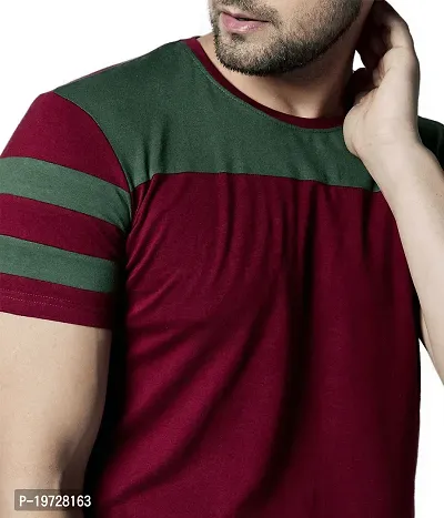 BET Men Premium Cotton Round Neck Color Block T-Shirt Maroon::Olive-thumb2