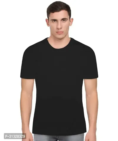 Stylish Black Polyester Solid T-Shirt For Men-thumb0