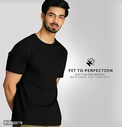 Stylish Black Polyester Solid T-Shirt For Men-thumb0