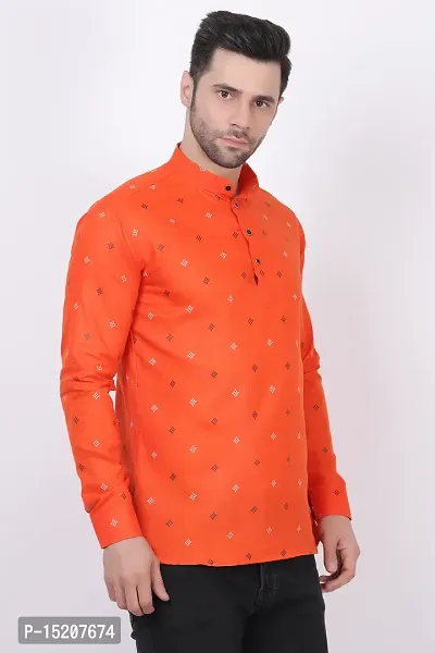 Orange Cotton Kurtas For Men